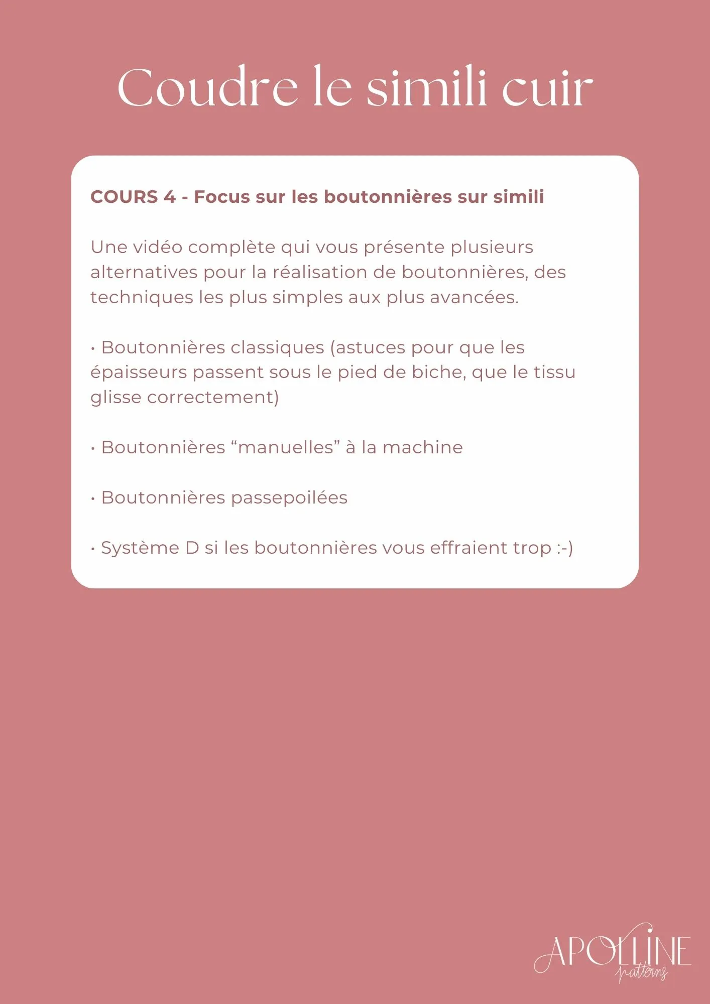 Product image of COURS + PATRON : Coudre du simili